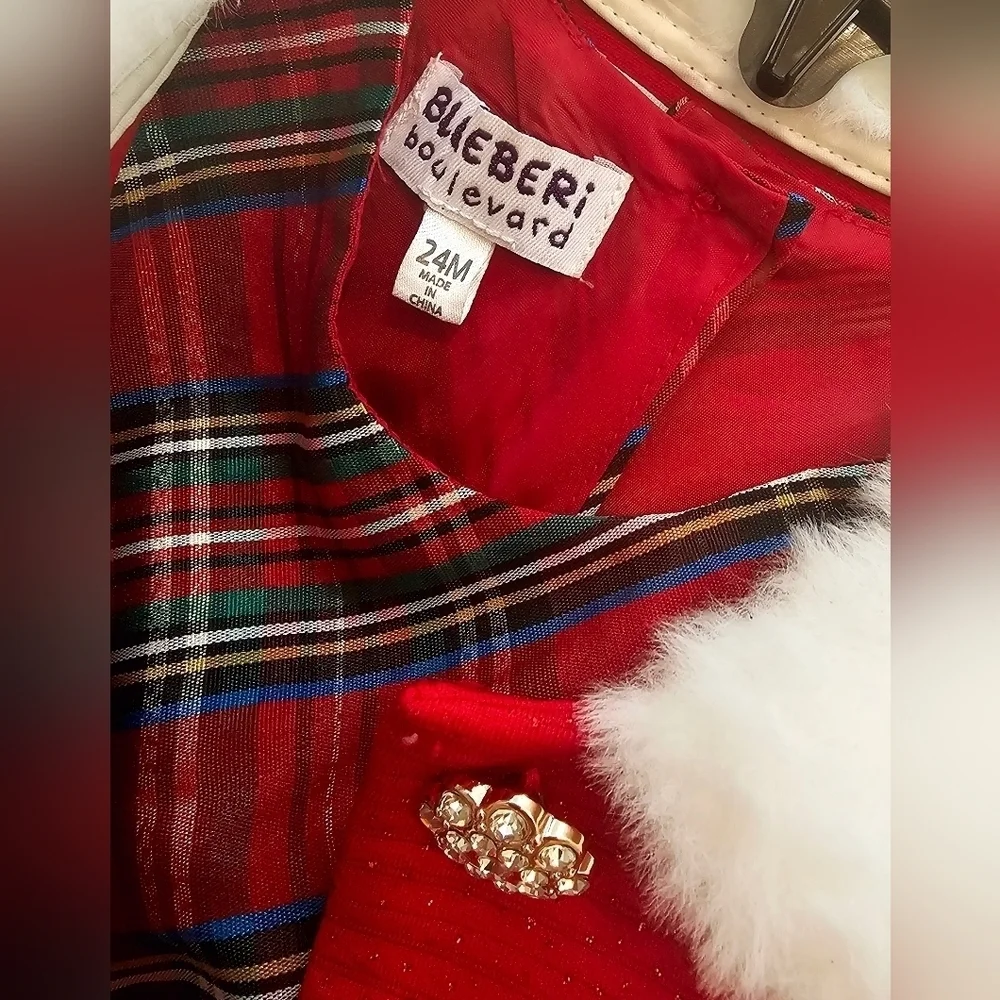 Red Holiday Dress with White Fur Collar Baby Girl 12 Months.